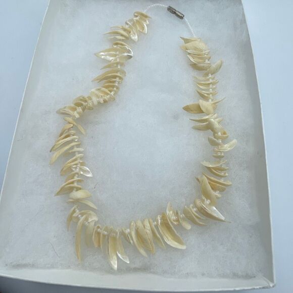 Vintage Jewelry - Vintage Mother of Pearl shell spike necklace “Surf Warrior”.